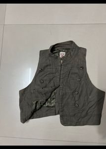 Olive Green Military-Style Cropped Vest