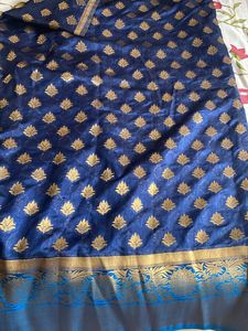 Silk Navy Blue With Sky Blu Border (no Blouse)