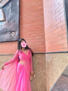 Pink Saree+Stiched Blouse 💃