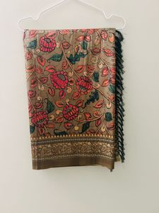 Mehendi Green Kalamkari Tussar Silk Saree