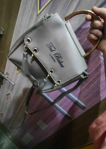 Gray Crossbody Bag with Gold Hardware