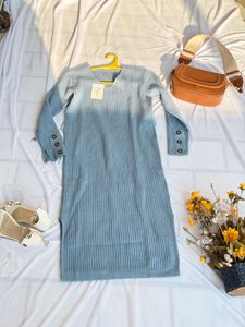 Blue Knit Midi Dress