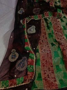 Brown &amp; Green Colour Combination Mysore Silk Saree