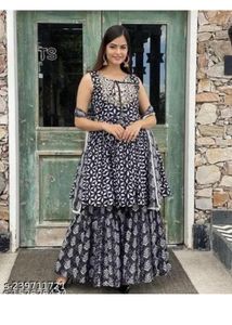 Elegant Blue Printed Kurta Set