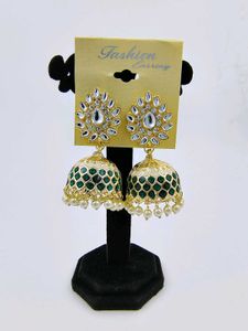 Green Jhumka Earrings