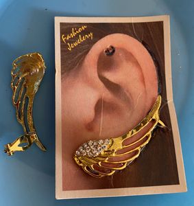 Gold Wing Ear Cuff Earrings with White Stones