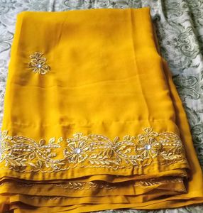 Elegant Yellow Embroidered Saree