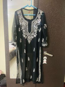 Black chikankari mirror work Kurta