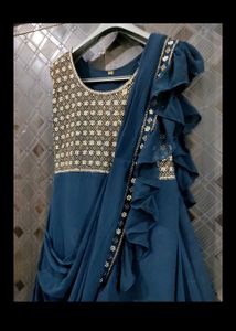 Elegant Navy Blue Ruffle Saree