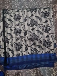 Silver With Black Floral Design Saree