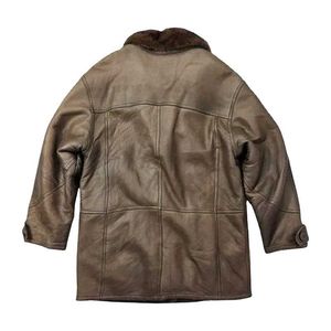 Animal hair Vintage Fur Collar pure Leather Jacket