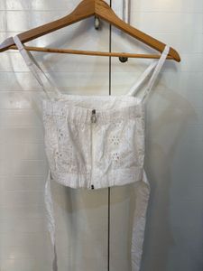 White Eyelet Tie Crop Top