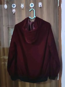 Maroon Velvet Zip-Up Bomber Jacket