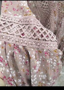 Unused Floral Print Dress with Lace Detail