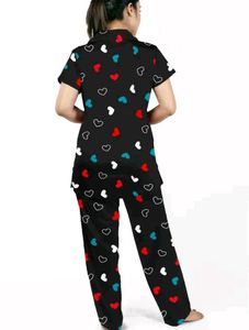 Heart Print Night Dress (Top Pant Set)