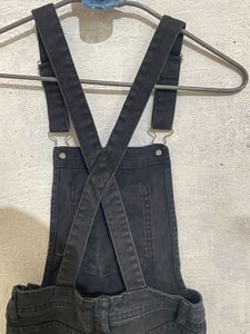 Black Short Dungaree With Pocket &amp; Button At Side