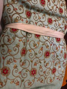 SeaGreen Silk Embroidered Fabric