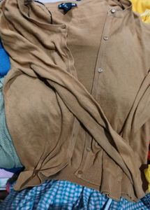 Hnm Basic Brown Button Up Cardigan Sweater