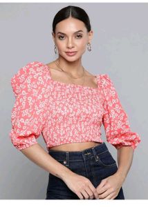 Floral Puff Sleeve Crop Top