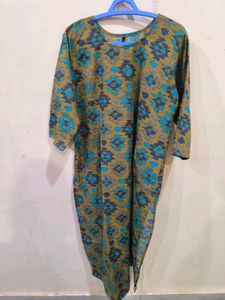 blue and brown ikat design kurti