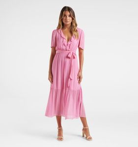 FOREVER NEW Pink Ruffled Midi Dress | M size