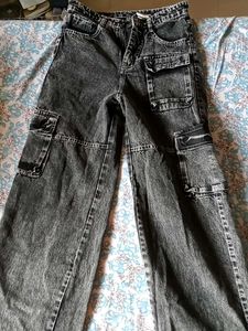 Women's Grey Denim Cargo Pants