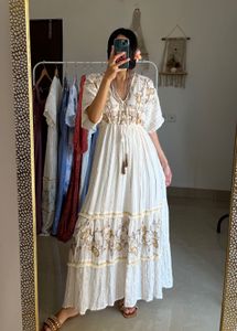 Ruffled Tiered detail BOHO Maxi with gold thread