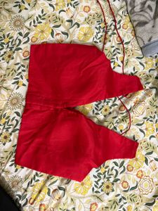 Raw Silk V Neck Sleeveless Blouse In Red Colour