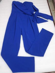 Royal Blue Strapless Tie-Waist Jumpsuit