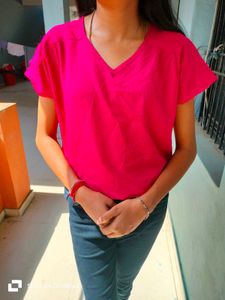 Hot Pink V-Neck Top