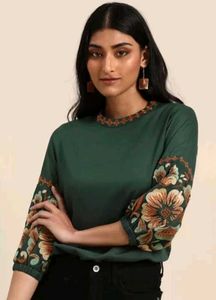 Green Embroidery Detailed Top