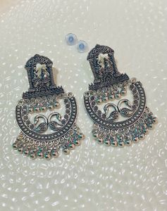 Silver Peacock Drop Earrings