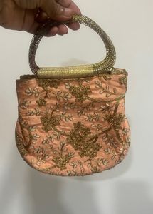 Embroidered Peach Handbag