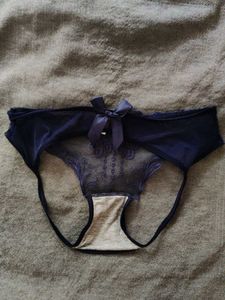 Navy Blue Butterfly Lingerie With Open A**