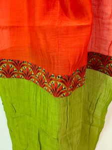 Suvasa Green Orange Chanderi Cotton Dupatta