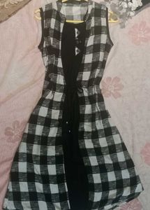 Layered Black And White Maxi dress/Long Kurthi-M