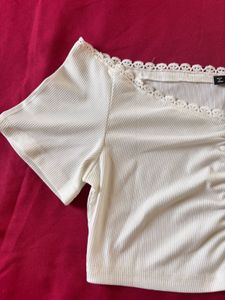 Shein White Drawstring Crop Top