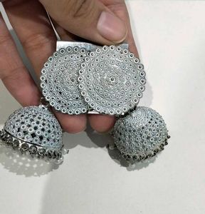 White Silver Jhumka Earrings with Pearl Drops
