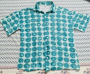 Turquoise Patterned Mesh Shirt