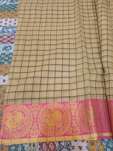 Golden yellow and Pink cotton silk saree With Zari