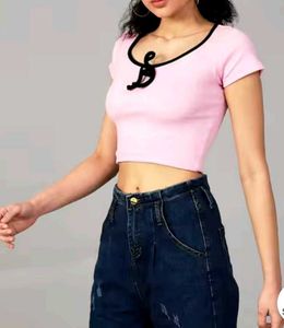 Pink Tie-Front Crop Top