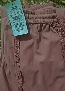 Girls pink textured frayed trim straight fit traus