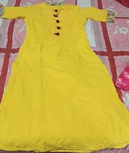 Yellow Cotton Blend Kurta