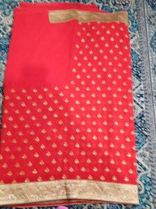 Red &amp; Gold Floral Saree Fabric