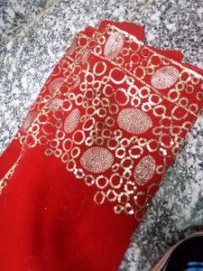 Red & Silver Embellished Saree