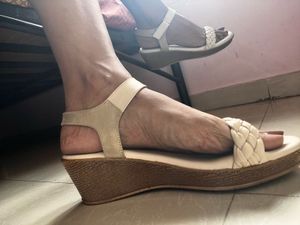 Beige Textured Wedge Heels