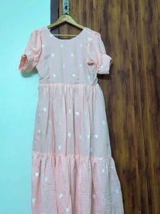 Peach Heart Print Midi Dress