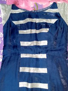 Navy Blue &amp; Silver Striped Maxi Dress
