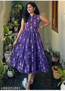 Stylish Purple Ikat Tiered Dress