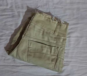 Beige Distressed Denim Jeans